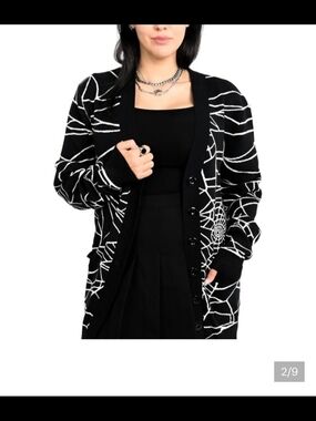 Black Spiderweb Knit Button-Up Cardigan Sweater